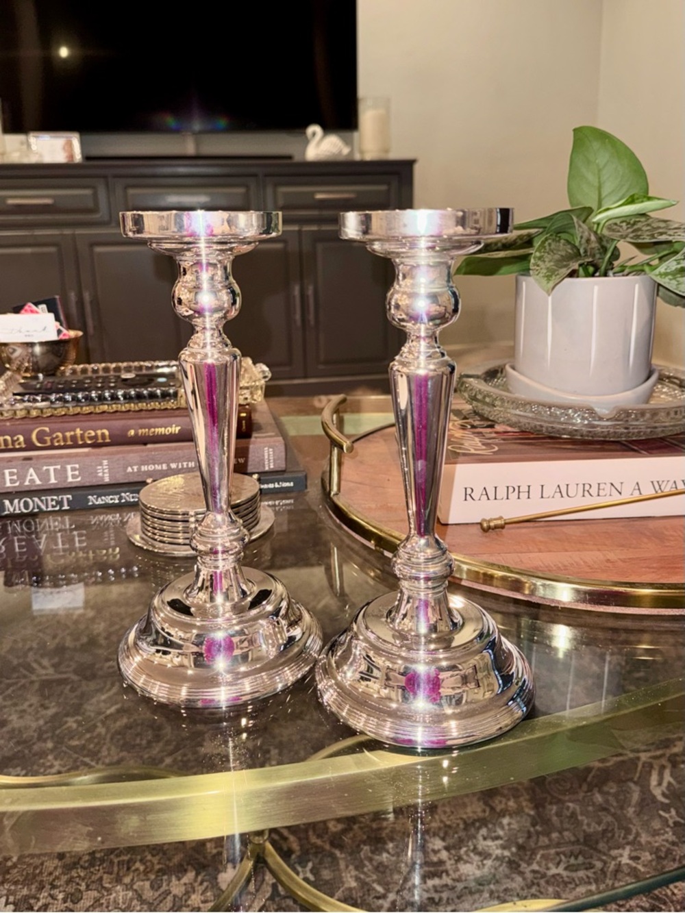 Pair of Polished Silver Candlesticks - Classic Table Accent